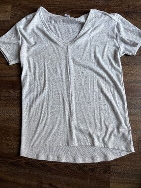 Womens Gap Ribbed short Sleeve v-neck t-shirt gray/white Small